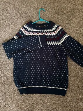 21 Men- Navy Crewneck Sweater with White and Red Accents